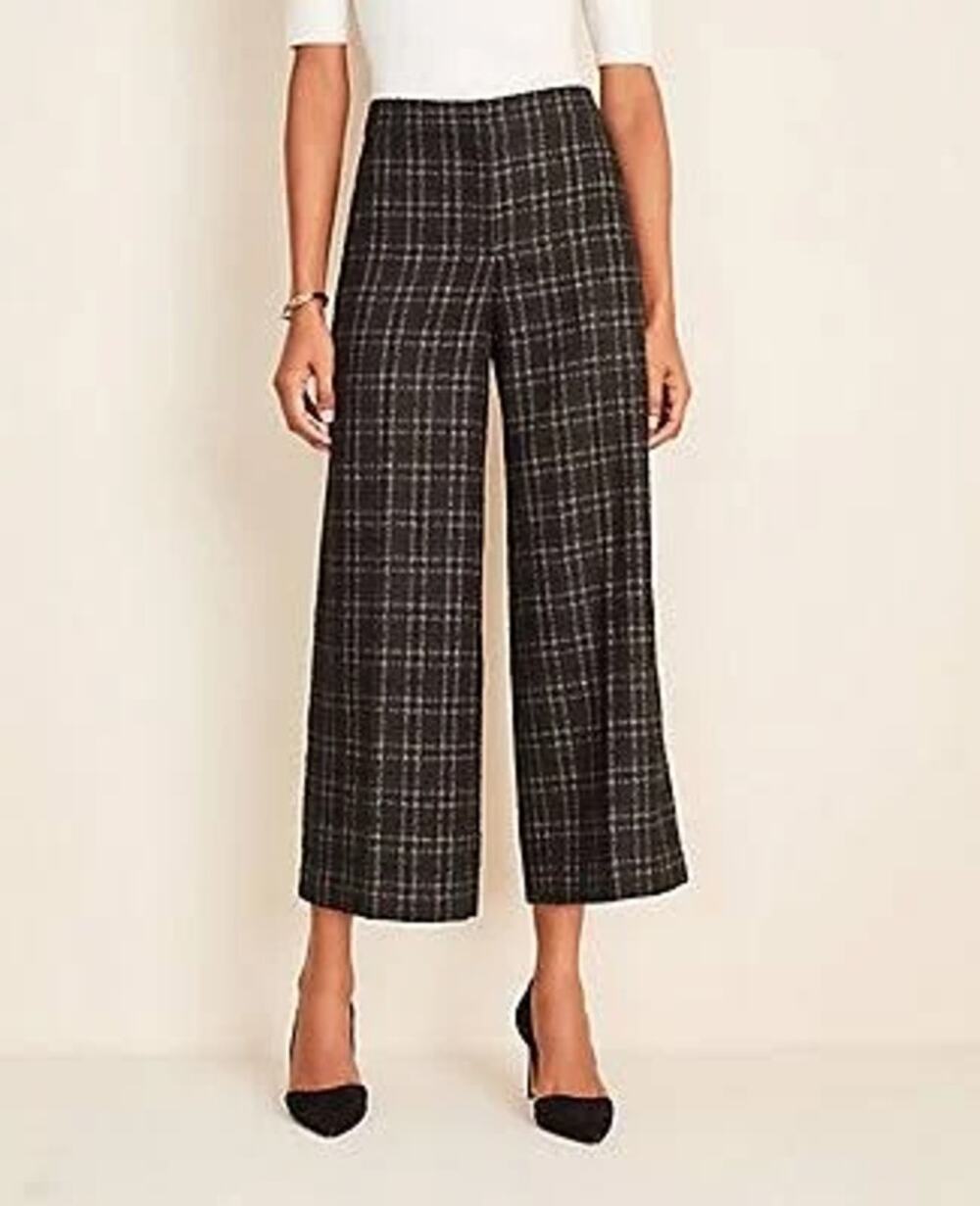 Ann Taylor Plaid Tweed Wide Leg Marina Pant 14